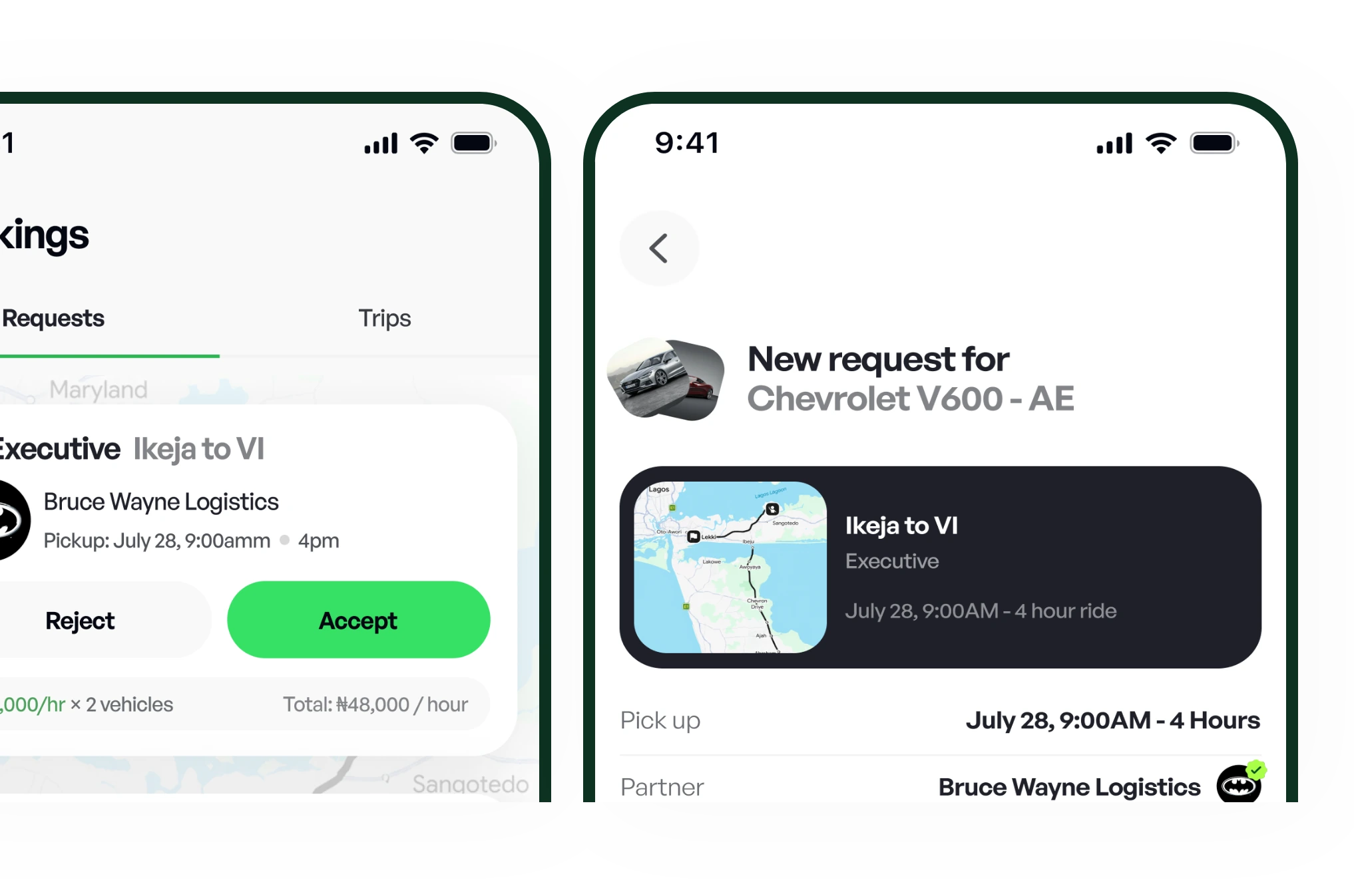 Incoming booking requests and a request's details