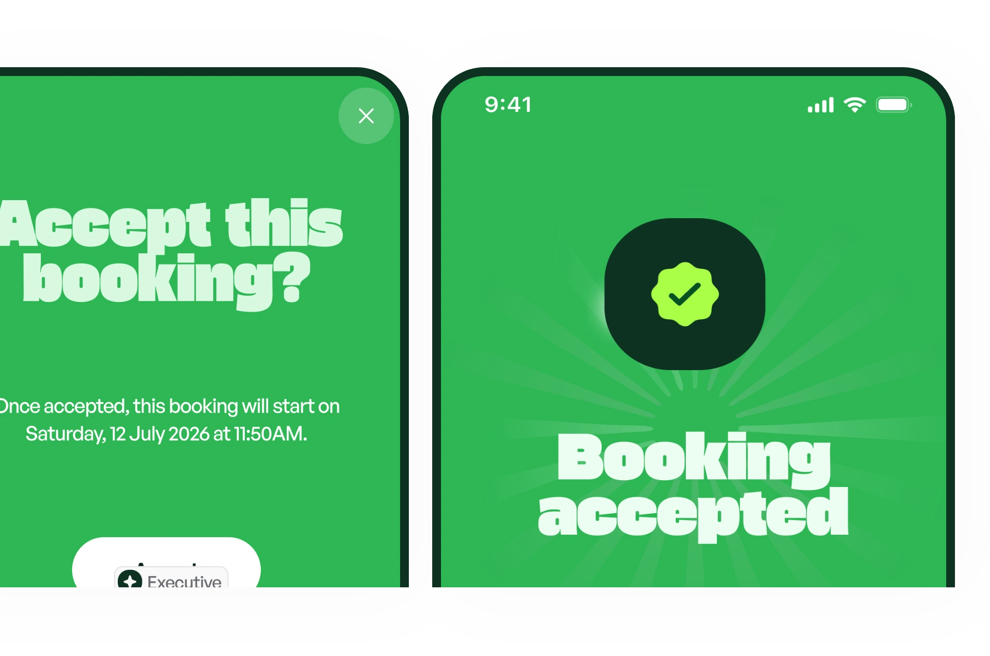 Accepting a booking and the booking accepted confirmation
