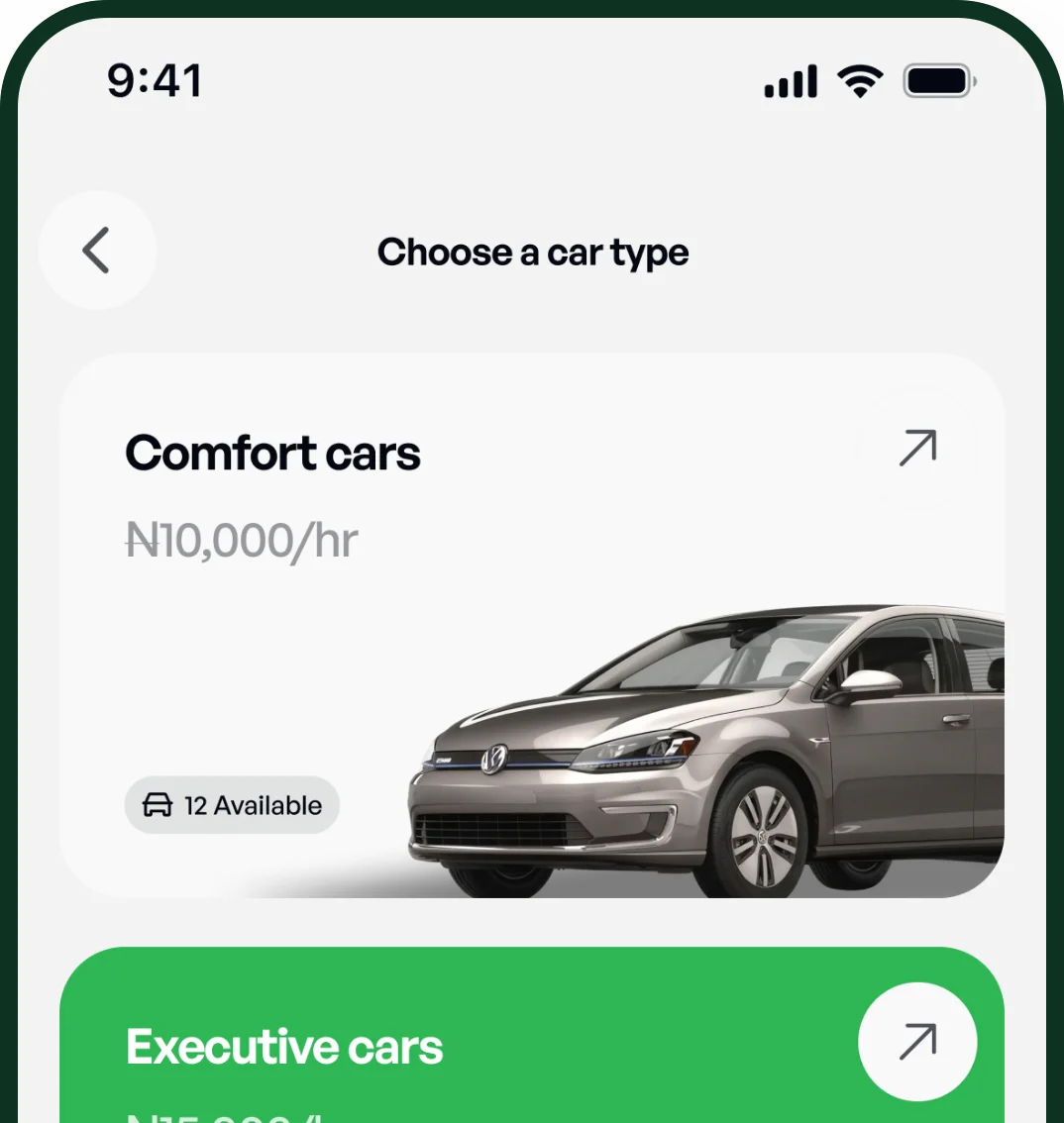 LeasHub app: choosing a car type