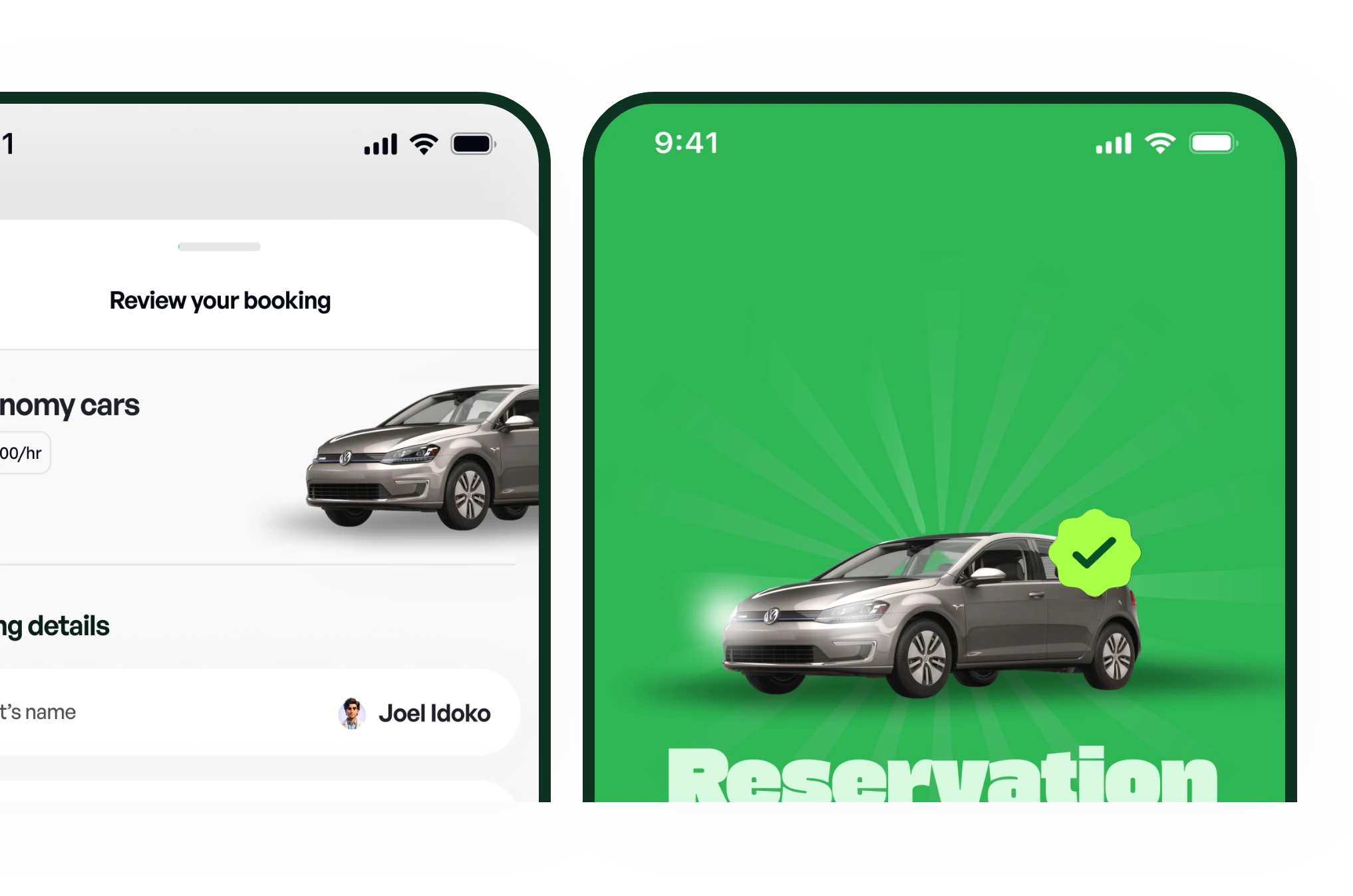 Reviewing the booking and the reservation confirmed screen