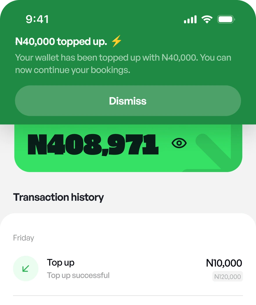 Wallet topped up confirmation banner